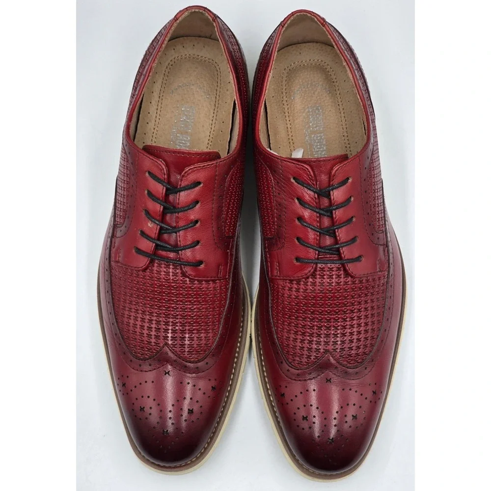 Stacy Adams Emile Wingtip Oxford Shoes Mens 10.5M Red Leather 25236-600 Lace Up